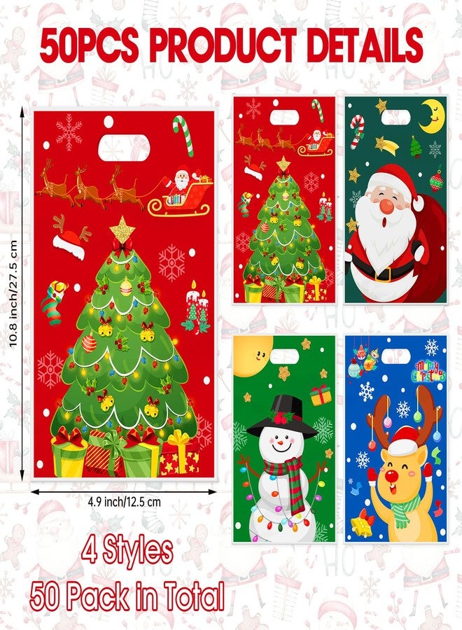 PADELO 50 Pcs Christmas Gift Bags - Xmas Tote Bags with Handles, Merry Christmaa Santa Claus Plastic Treat Goodie Goody Candy Bags Bulk for Shopping Retail Winter Xmas Holiday Christmass Party Favors - Image 3